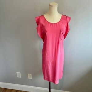 Aritzia Talula Babaton, Coral Pink, Flutter Sleeve, Silk Shift Dress, SZ L